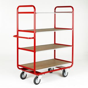 Trolley with 4 plywood  shelves, open end Shelf Trolleys with plywood Shelves & roll cages 501TT116 Blue, Red
